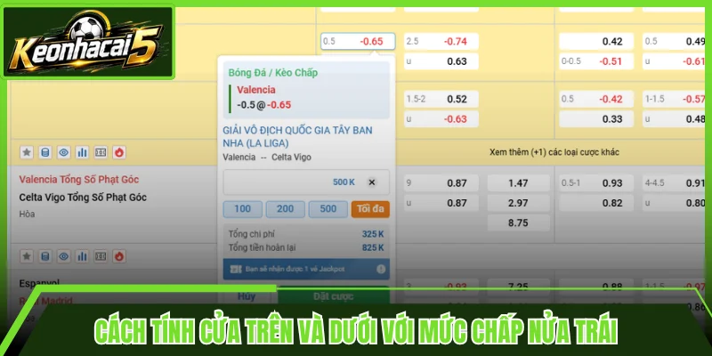 Cách tính cửa trên và dưới với mức chấp nửa trái