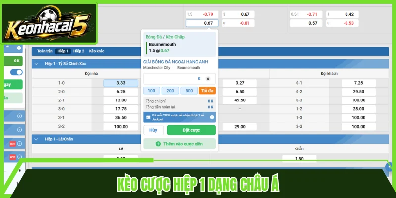 Kèo cược hiệp 1 dạng châu Á