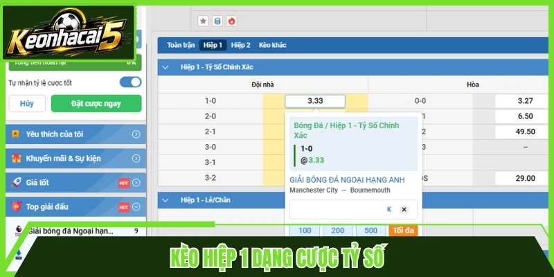 Kèo hiệp 1 dạng cược tỷ số